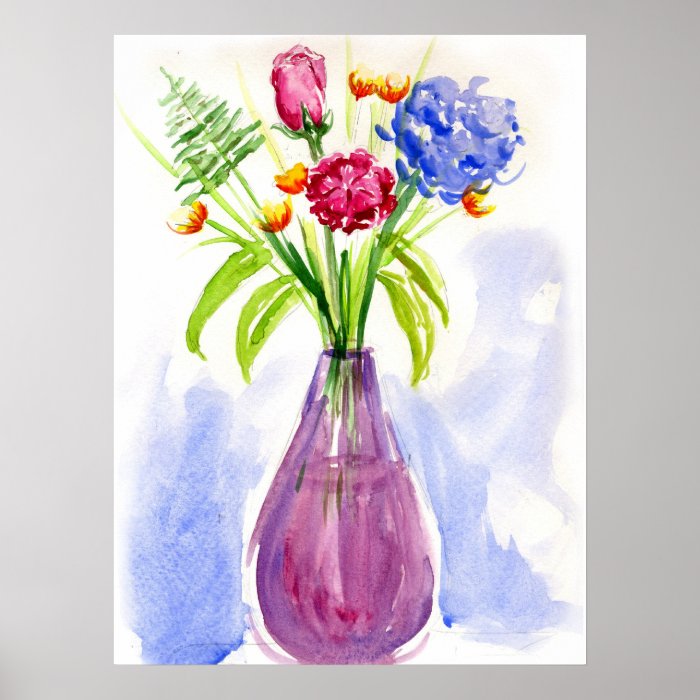 Flowers in Vase Watercolor Canvas Print Zazzle