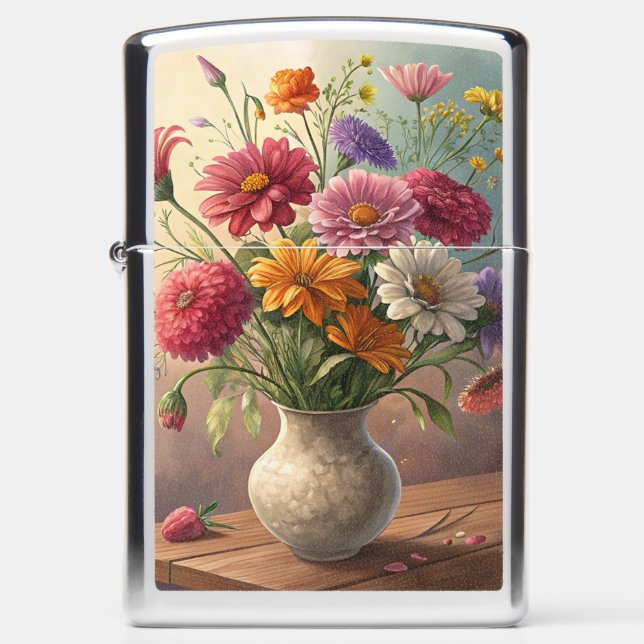 Flowers in vase zippo lighter (Front)