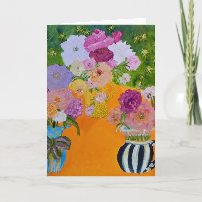 Flowers in Vases put Smiles onf Faces Holiday Card (Front)