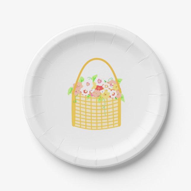 Flowers in Wicker Basket Paper Plates (Front)