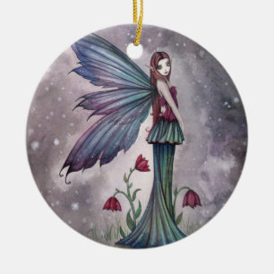 Flowers in Winter Fairy Fantasy Art Ceramic Ornament