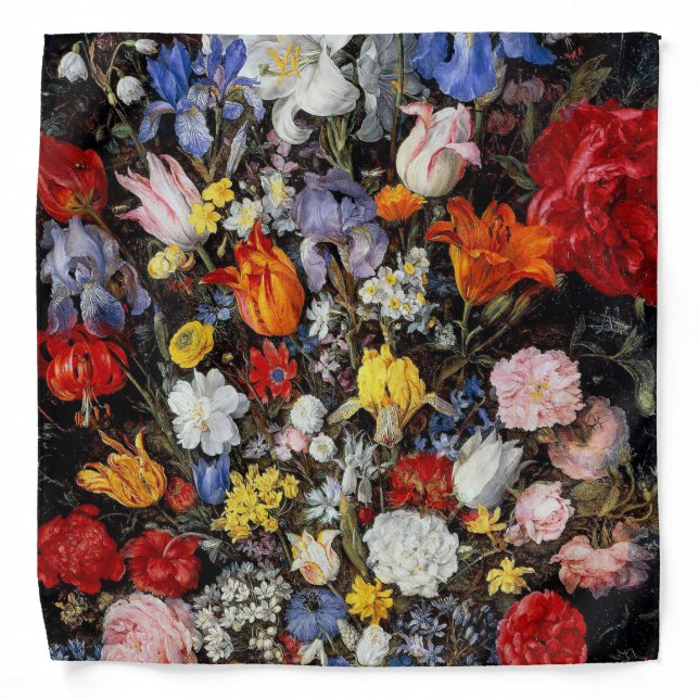 Flowers in Wooden Vessel, Jan Brueghel the Elder Bandana (Front)