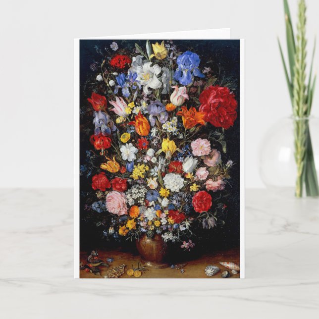 Flowers in Wooden Vessel, Jan Brueghel the Elder Card (Front)
