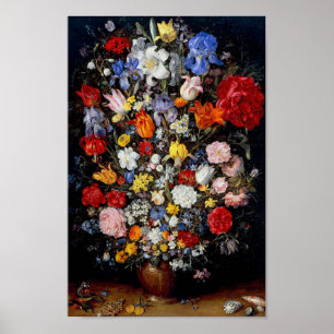 Flowers in Wooden Vessel, Jan Brueghel the Elder Poster