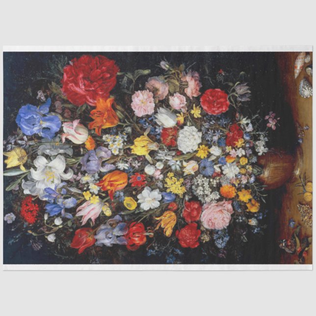 Flowers in Wooden Vessel, Jan Brueghel the Elder Tissue Paper (Front)