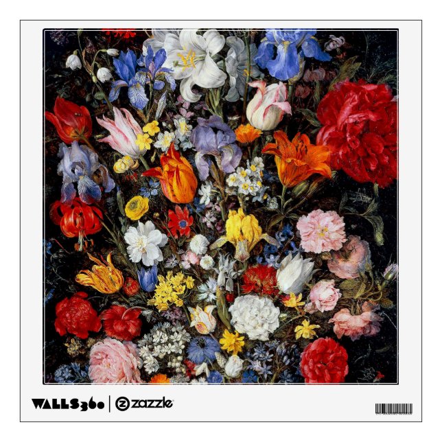 Flowers in Wooden Vessel, Jan Brueghel the Elder Wall Decal (Front)