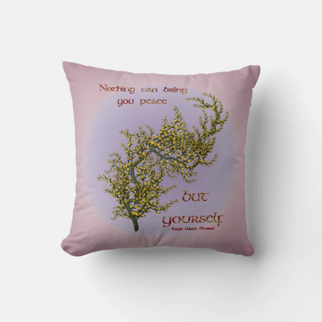 Flowers Inner Peace Inspirational Quote Throw Pillow (Front)
