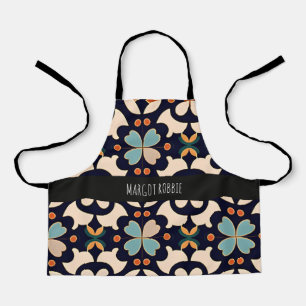 Flowers Isometric Blue Orange Floral Retro Pattern Apron
