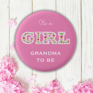 Flowers it's a girl GRANDMA to be Button