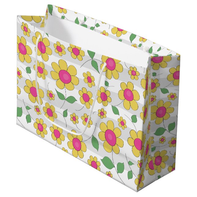 Flowers kids paint happy spring design large gift bag (Front Angled)