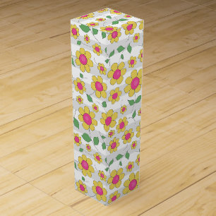 Flowers kids pink yellow happy spring daisy wine box