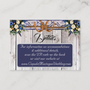 Flowers, Lace & Horseshoes, Blue Ribbon, QR Code Enclosure Card