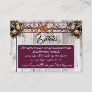 Flowers, Lace & Horseshoes, Purple Ribbon, QR Code Enclosure Card