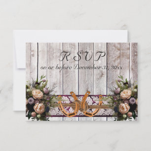 Flowers, Lace & Horseshoes, Purple Ribbon Wedding RSVP Card