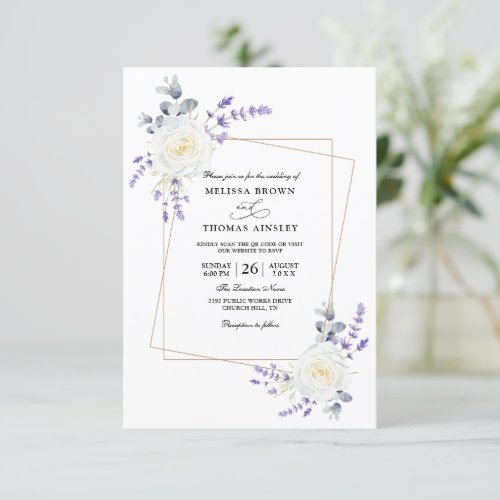 Flowers Lavender Eucalyptus Budget QR Code Wedding Invitation