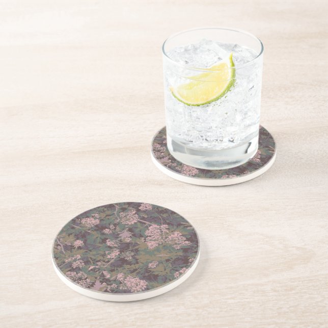 Flowers, leafs, and camouflage drink coaster (Side)