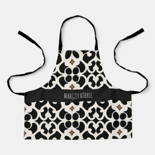 Flowers Leaves Black Modern Pattern Apron