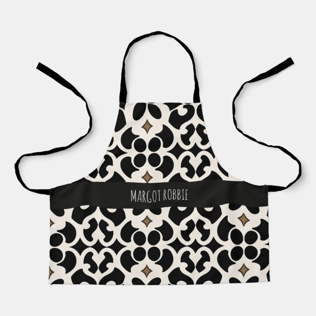 Flowers Leaves Black Modern Pattern Apron (Front)