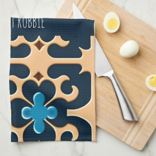 Flowers Leaves Blue Beige Floral Pattern Kitchen Towel