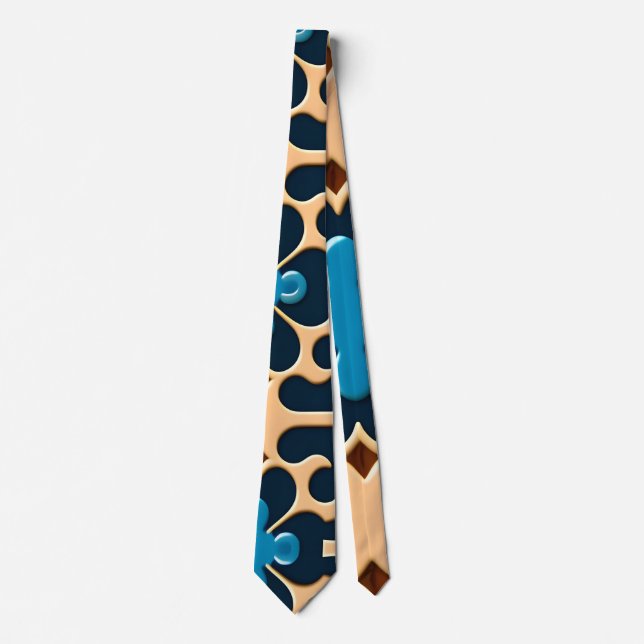 Flowers Leaves Blue Beige Floral Pattern Neck Tie (Front)