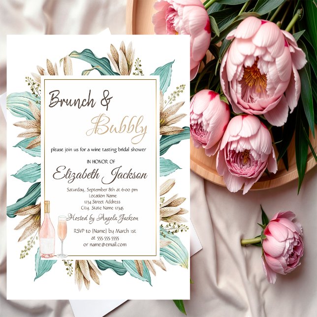  Flowers Leaves Brunch & Bubbly Bridal Shower  Invitation (Creator Uploaded)