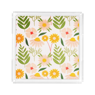 Flowers & Leaves Garden Pattern Acrylic Tray