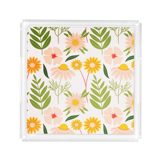 Flowers & Leaves Garden Pattern Acrylic Tray (Front)