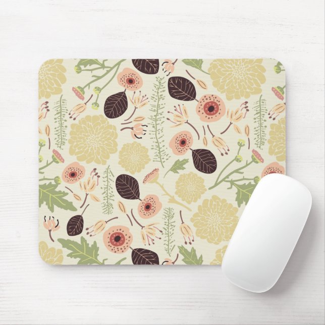 Flowers Leaves Green Pink Floral Pattern  Mouse Pad (With Mouse)