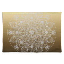 Flowers, Leaves, White Lace Floral Mandala on Gold