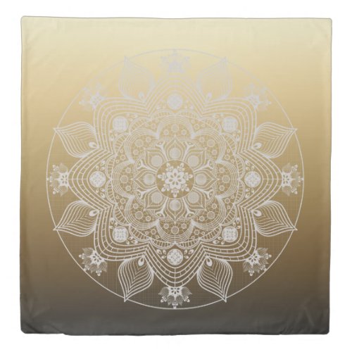 Flowers Leaves White Lace Floral Mandala on Gold Duvet Cover