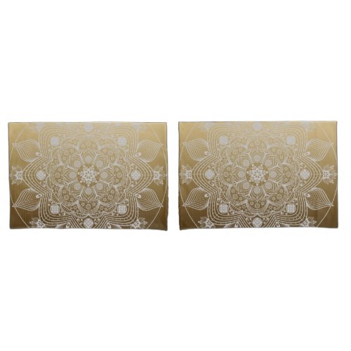 Flowers Leaves White Lace Floral Mandala on Gold Pillow Case