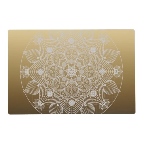 Flowers Leaves White Lace Floral Mandala on Gold Placemat