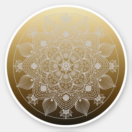 Flowers Leaves White Lace Floral Mandala on Gold Sticker