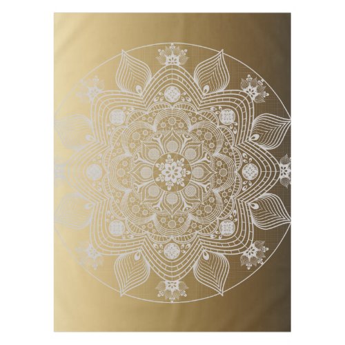 Flowers Leaves White Lace Floral Mandala on Gold Tablecloth