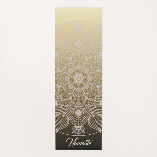 Flowers Leaves White Lace Floral Mandala on Gold Yoga Mat