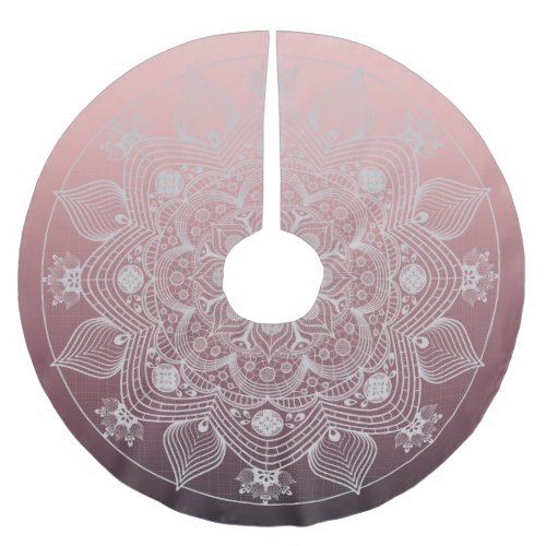 Flowers Leaves White Lace Floral Mandala on Pink Brushed Polyester Tree Skirt