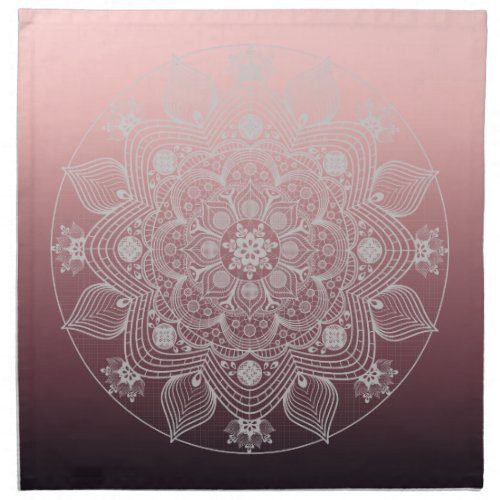 Flowers Leaves White Lace Floral Mandala on Pink Cloth Napkin