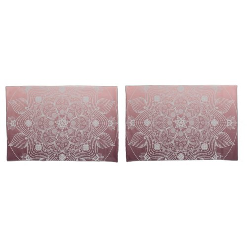 Flowers Leaves White Lace Floral Mandala on Pink Pillow Case