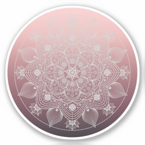 Flowers Leaves White Lace Floral Mandala on Pink Sticker