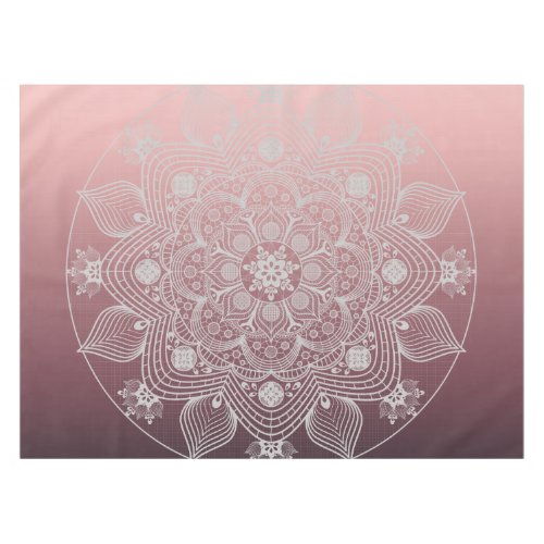 Flowers Leaves White Lace Floral Mandala on Pink Tablecloth