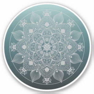 Flowers, Leaves, White Lace Floral Mandala on Teal Sticker