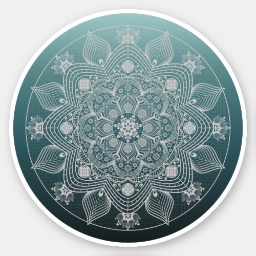 Flowers Leaves White Lace Floral Mandala on Teal Sticker