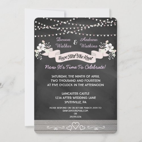 Flowers &amp; Lights Chalkboard Post Wedding Invite