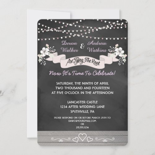 Flowers &amp; Lights Chalkboard Wedding Invite