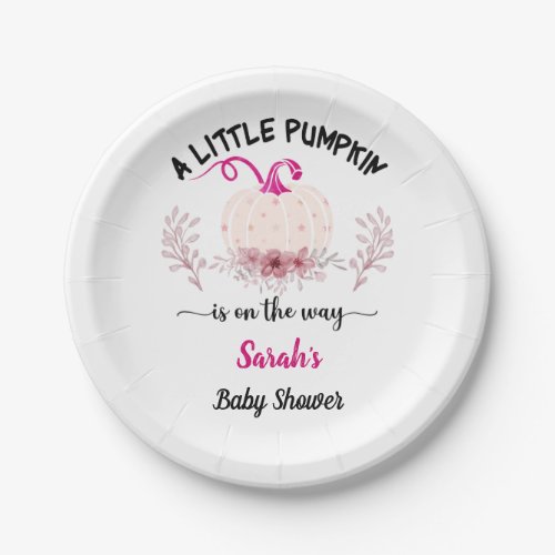 Flowers Little Pumpkin Baby Shower Custom name Paper Plates