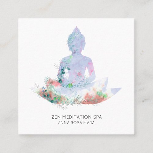   Flowers Lotus Buddha Meditation QR  AP33 Square Business Card
