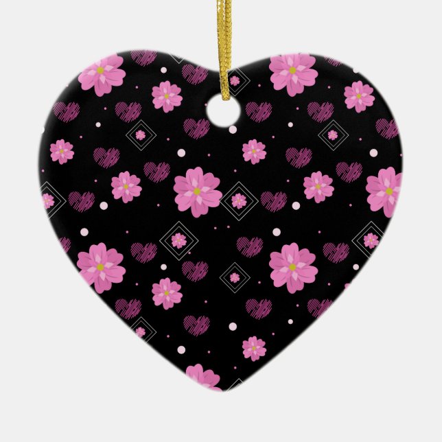 Flowers Love Valentine Pattern Ceramic Ornament (Front)