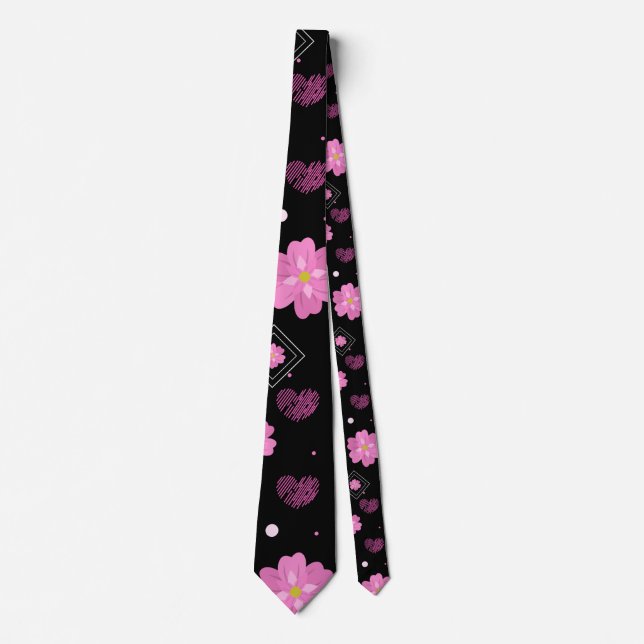 Flowers Love Valentine Pattern Neck Tie (Front)