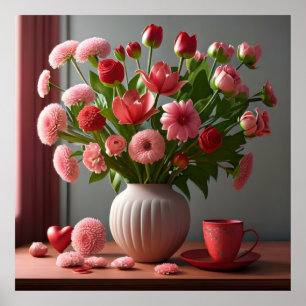 flowers love valentines day bouquets red pink poster