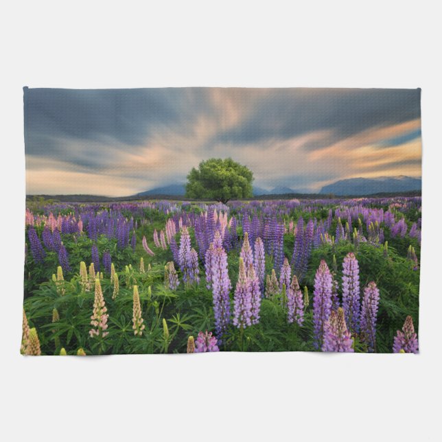 Flowers | Lupine Field in New Zealand Kitchen Towel (Horizontal)